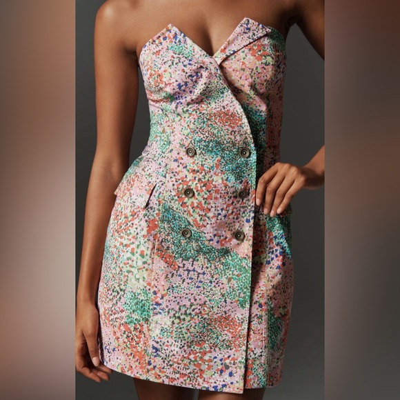 Maeve Strapless Blazer Mini Dress Green Confetti L NWT Anthropologie - Picture 4 of 7